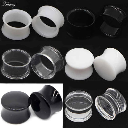 2pcs White Black Transparent Acrylic Ear Tunnel Plug - Pedlar's Attic