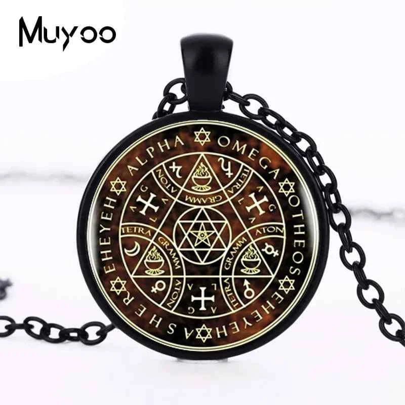 2017 Sigil Magic WICCA Pendant Choker Statement Round Necklace For Women Dress Accessories Glass Cabochon Pendants Jewelry HZ1