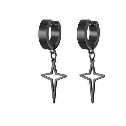 Rebel Steel Hoop Earrings - Black Punk Style with Round Cross Pendants - Bold Unisex Statement Jewelry - Pedlar's Attic