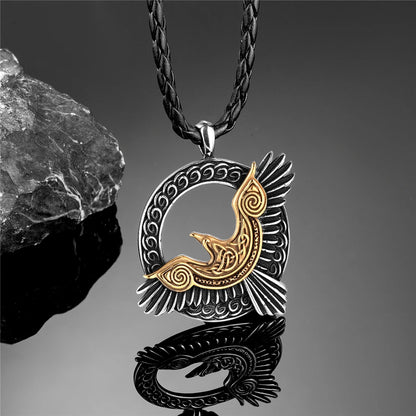 Stainless Steel Norse Mythology Eagle Necklace Men Vikings Raven Never Fade Gold Color Vegvisir Slavic Runes Amulet Pendant Gift