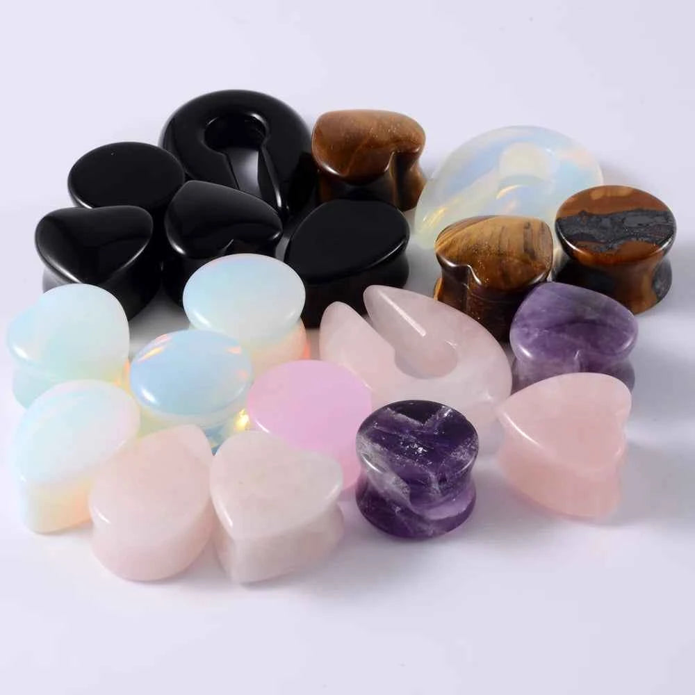 Pair Stone Ear Gauges Dew Drop Ear Plugs Double Flare Saddle Stretching Gauges Expander keyhole Ear Stretcher Body Jewelry - Pedlar's Attic