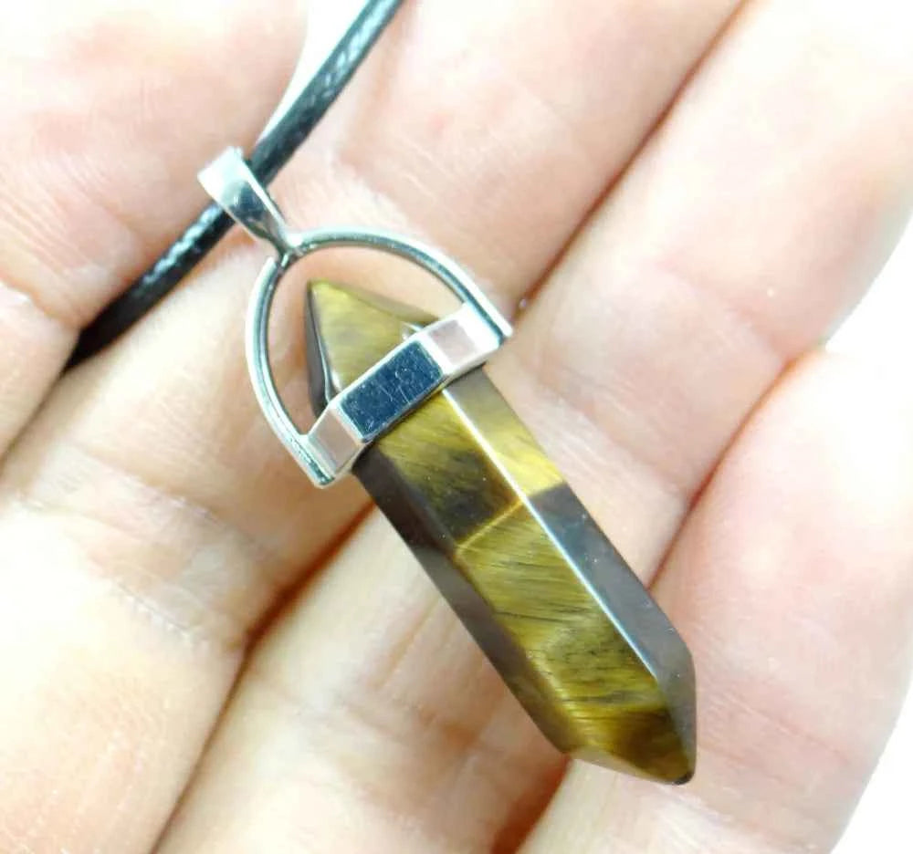Natural stone Quartz crystal Turquoise tiger eye aventurine Hexagonal column pendulum Pendant for diy Jewelry making necklace