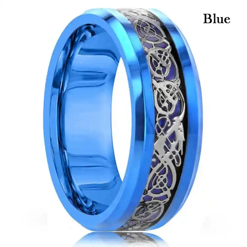 21 Colors 8mm Men's Stainless Steel Celtic Dragon Ring - Pedlar's Attic