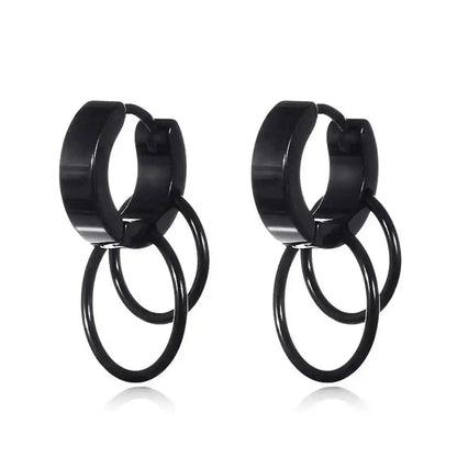 Rebel Steel Hoop Earrings - Black Punk Style with Round Cross Pendants - Bold Unisex Statement Jewelry - Pedlar's Attic