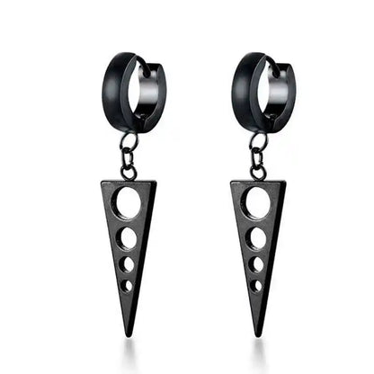 Rebel Steel Hoop Earrings - Black Punk Style with Round Cross Pendants - Bold Unisex Statement Jewelry - Pedlar's Attic