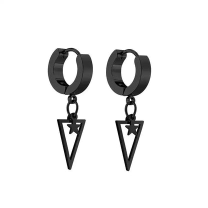 Rebel Steel Hoop Earrings - Black Punk Style with Round Cross Pendants - Bold Unisex Statement Jewelry - Pedlar's Attic