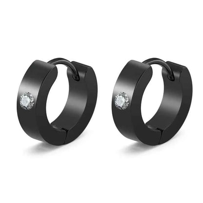 Rebel Steel Hoop Earrings - Black Punk Style with Round Cross Pendants - Bold Unisex Statement Jewelry - Pedlar's Attic
