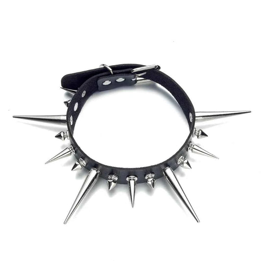 LLL Long Spike Choker Punk Faux Leather Collar For Women Men Cool Big Rivets  Studded Chocker Goth Style Necklace  Accessories