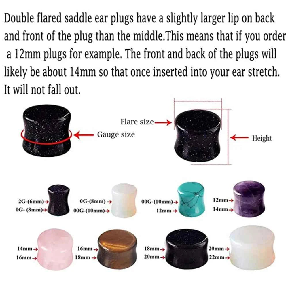 Pair Stone Ear Gauges Dew Drop Ear Plugs Double Flare Saddle Stretching Gauges Expander keyhole Ear Stretcher Body Jewelry - Pedlar's Attic