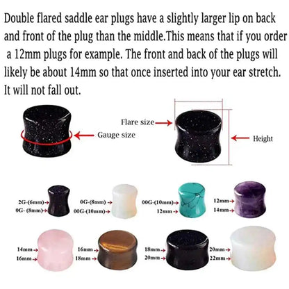 Pair Stone Ear Gauges Dew Drop Ear Plugs Double Flare Saddle Stretching Gauges Expander keyhole Ear Stretcher Body Jewelry - Pedlar's Attic