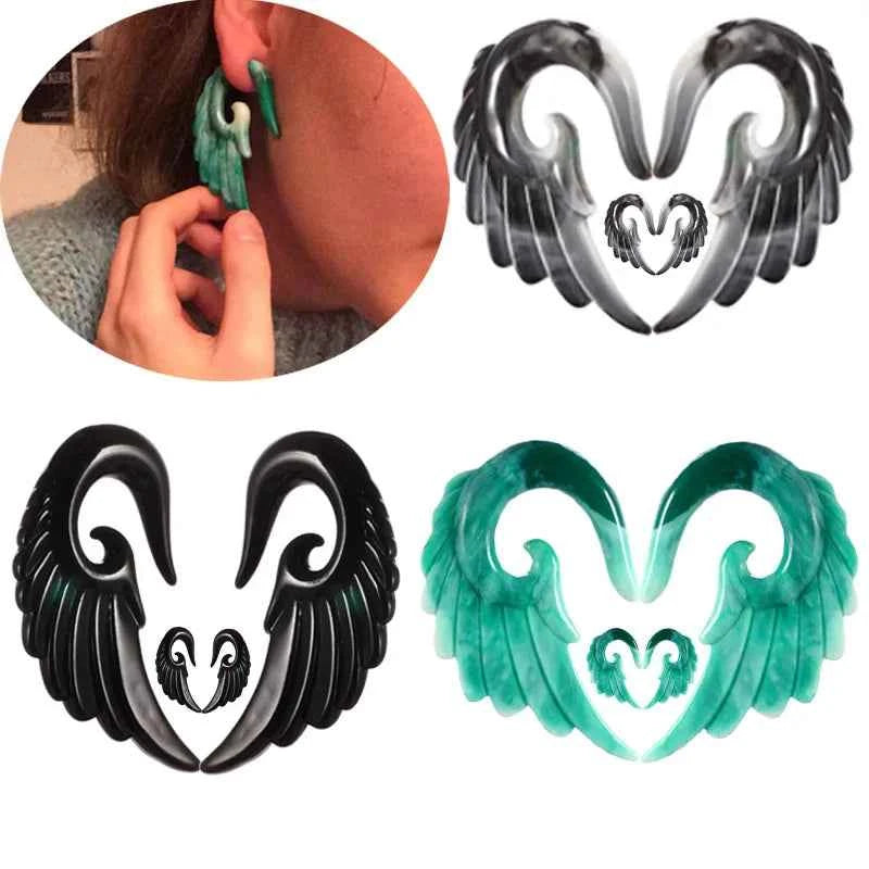 Modrsa 1pair Angel Wings Resin Plugs And Tunnels