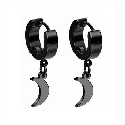 Rebel Steel Hoop Earrings - Black Punk Style with Round Cross Pendants - Bold Unisex Statement Jewelry - Pedlar's Attic