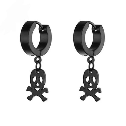 Rebel Steel Hoop Earrings - Black Punk Style with Round Cross Pendants - Bold Unisex Statement Jewelry - Pedlar's Attic