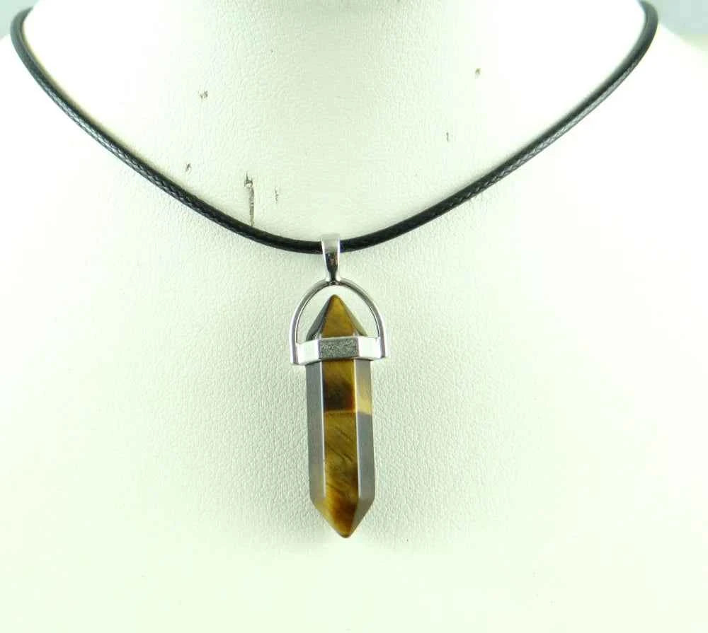 Natural stone Quartz crystal Turquoise tiger eye aventurine Hexagonal column pendulum Pendant for diy Jewelry making necklace