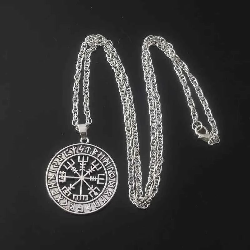 Norse Viking Odin's Runes Necklace Vegvisir Symbol