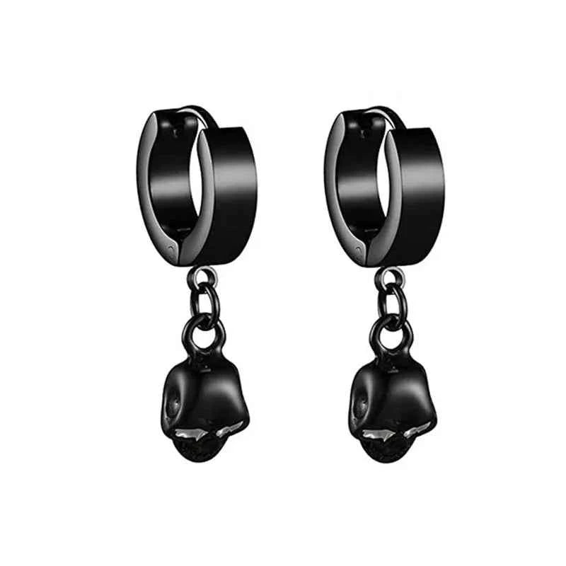 2023 New Black Punk Stainless Steel Women Men Hoop Earrings Small Trendy Round Cross Pendants Jewelry Accessories Gifts Earrings
