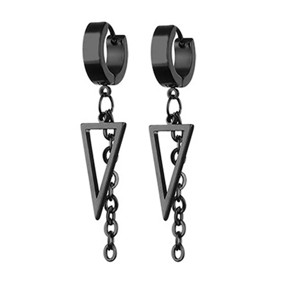 2023 New Black Punk Stainless Steel Women Men Hoop Earrings Small Trendy Round Cross Pendants Jewelry Accessories Gifts Earrings