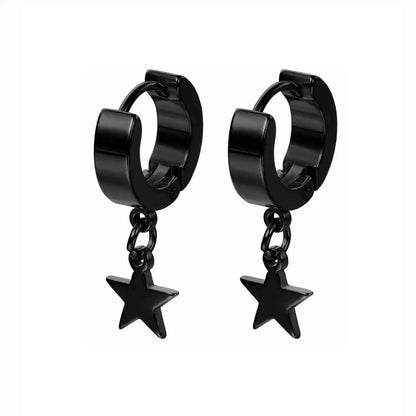 Rebel Steel Hoop Earrings - Black Punk Style with Round Cross Pendants - Bold Unisex Statement Jewelry - Pedlar's Attic