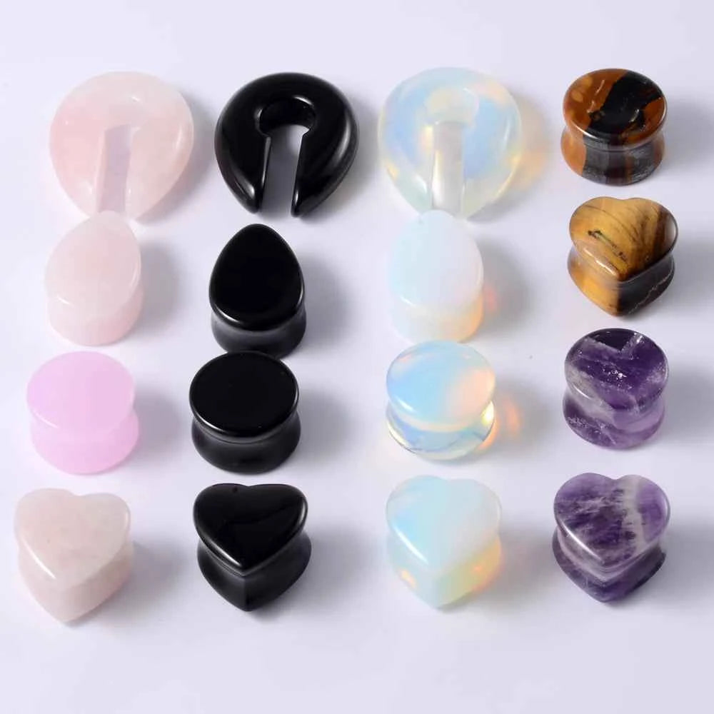 Pair Stone Ear Gauges Dew Drop Ear Plugs Double Flare Saddle Stretching Gauges Expander keyhole Ear Stretcher Body Jewelry - Pedlar's Attic