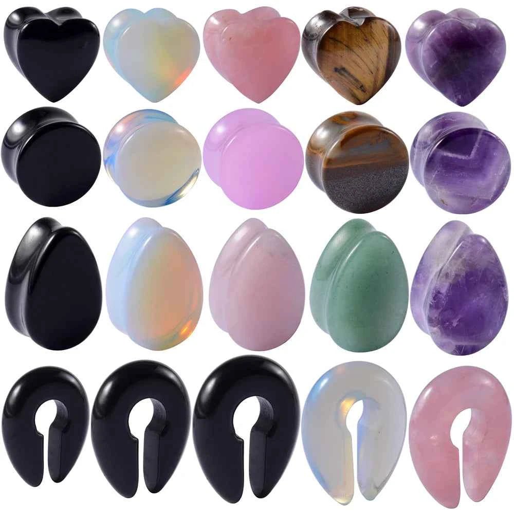 Pair Stone Ear Gauges Dew Drop Ear Plugs Double Flare Saddle Stretching Gauges Expander keyhole Ear Stretcher Body Jewelry - Pedlar's Attic