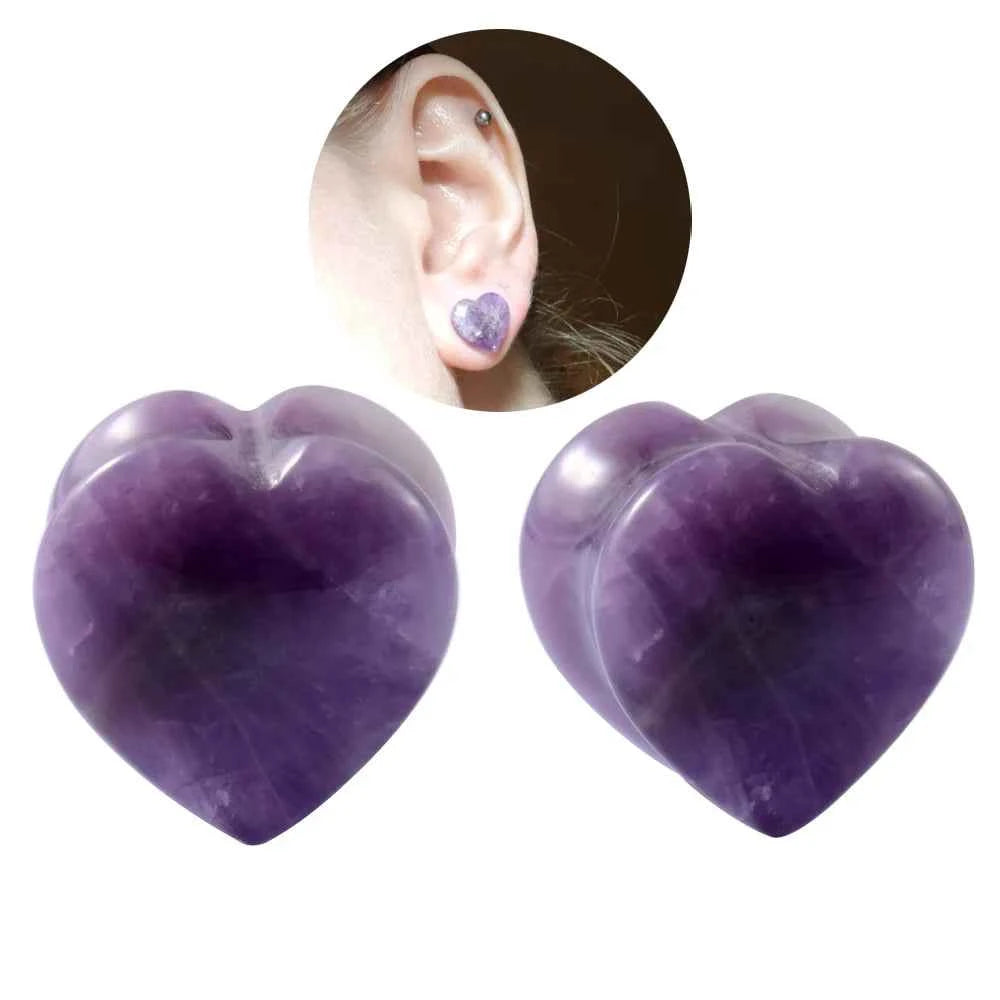 Pair Stone Ear Gauges Dew Drop Ear Plugs Double Flare Saddle Stretching Gauges Expander keyhole Ear Stretcher Body Jewelry - Pedlar's Attic
