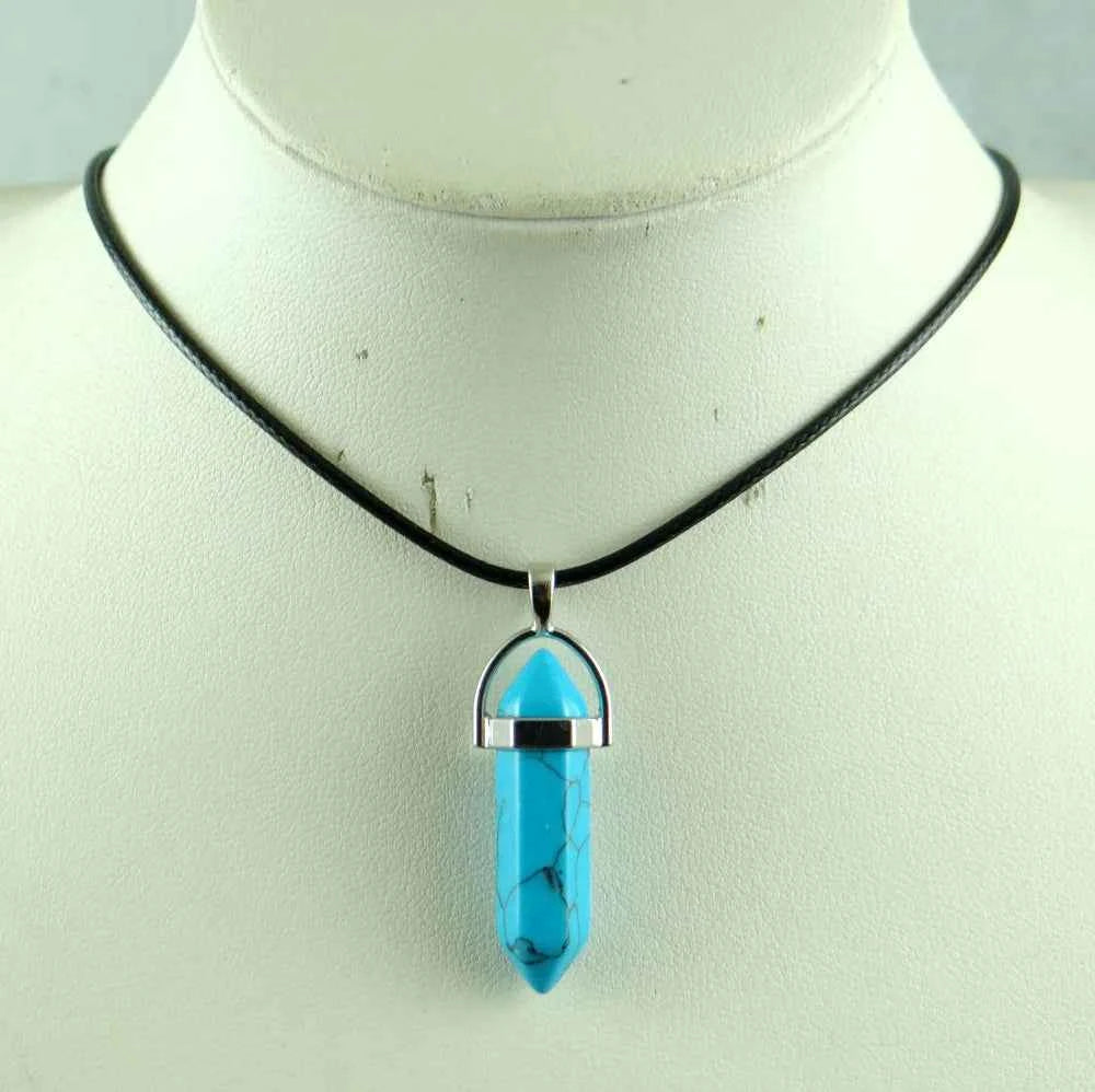 Natural stone Quartz crystal Turquoise tiger eye aventurine Hexagonal column pendulum Pendant for diy Jewelry making necklace