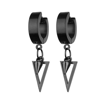 Rebel Steel Hoop Earrings - Black Punk Style with Round Cross Pendants - Bold Unisex Statement Jewelry - Pedlar's Attic