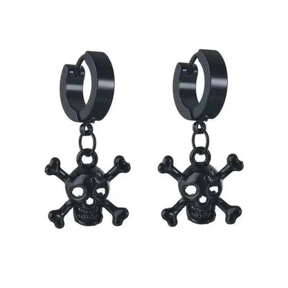 Rebel Steel Hoop Earrings - Black Punk Style with Round Cross Pendants - Bold Unisex Statement Jewelry - Pedlar's Attic