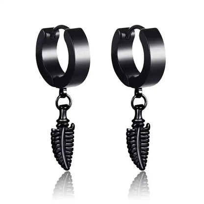 Rebel Steel Hoop Earrings - Black Punk Style with Round Cross Pendants - Bold Unisex Statement Jewelry - Pedlar's Attic