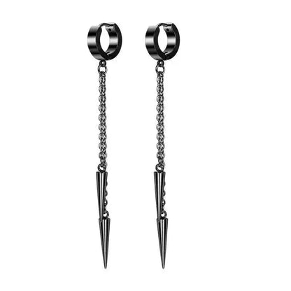 Rebel Steel Hoop Earrings - Black Punk Style with Round Cross Pendants - Bold Unisex Statement Jewelry - Pedlar's Attic