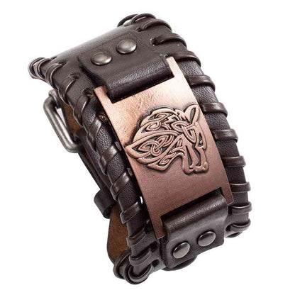 Celtic Wolf Head Braided Leather Bracelet - Nordic Popular Jewelry Retro Viking - Pedlar's Attic