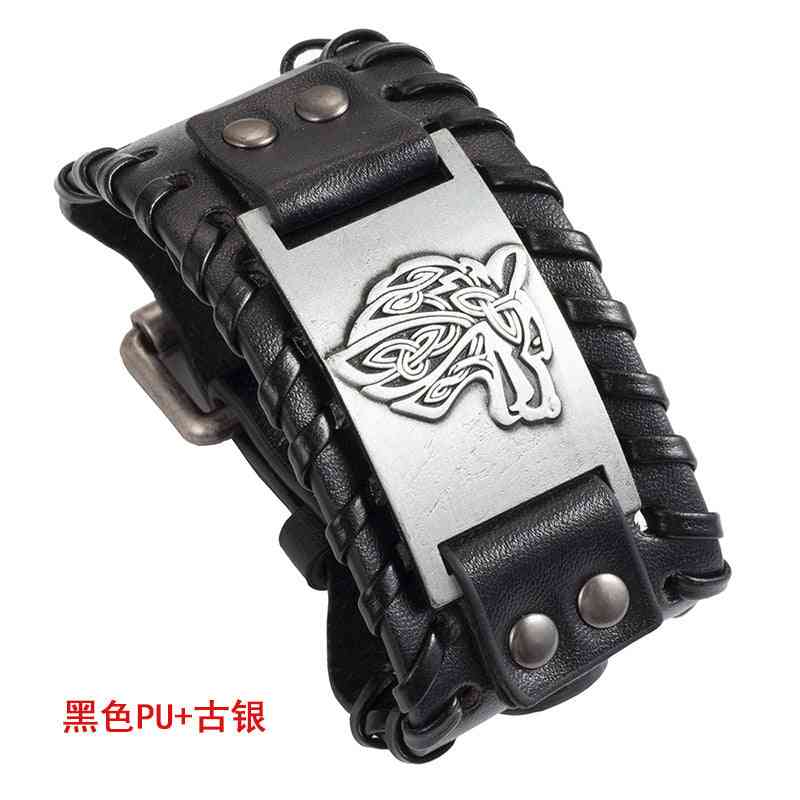 Celtic Wolf Head Braided Leather Bracelet - Nordic Popular Jewelry Retro Viking - Pedlar's Attic