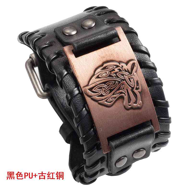 Celtic Wolf Head Braided Leather Bracelet - Nordic Popular Jewelry Retro Viking - Pedlar's Attic
