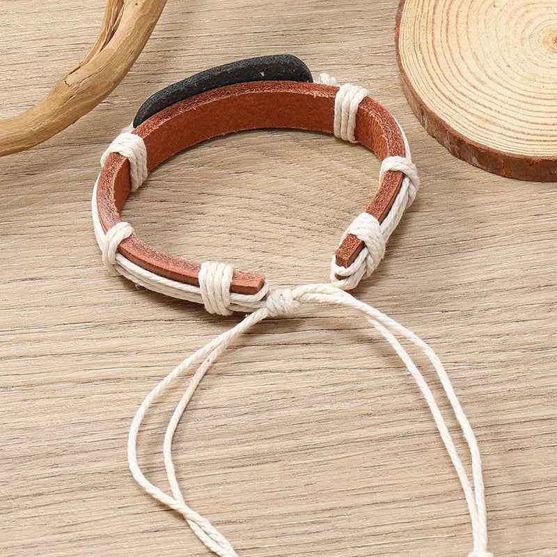 Punk New Style Handcrafted Simple Woven Butterfly Pattern Leather Bracelet for Men and Women, Personalized Clothing Accessory Bracelet
