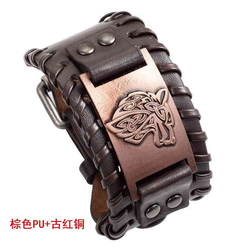 Celtic Wolf Head Braided Leather Bracelet - Nordic Popular Jewelry Retro Viking - Pedlar's Attic