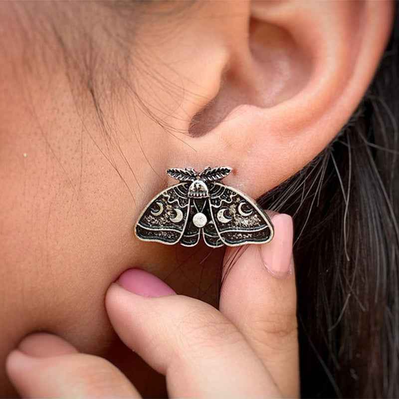 Cross-Border European and American Retro Style Moth Sun and Moon Carved Pattern Earrings Gothic Punk Personality Exaggerated Earrings