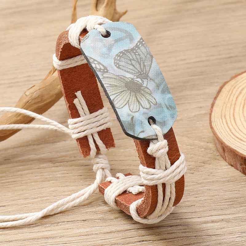 Punk New Style Handcrafted Simple Woven Butterfly Pattern Leather Bracelet for Men and Women, Personalized Clothing Accessory Bracelet