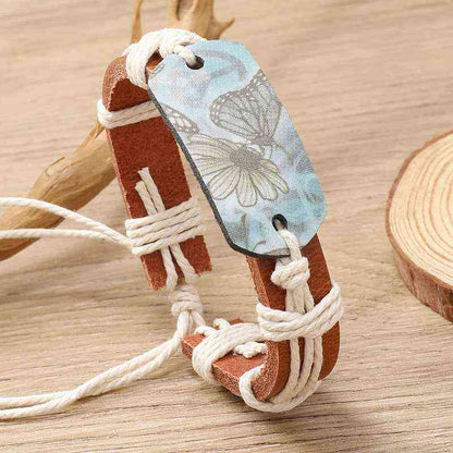 Punk New Style Handcrafted Simple Woven Butterfly Pattern Leather Bracelet - Pedlar's Attic