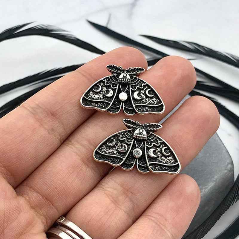 Cross-Border European and American Retro Style Moth Sun and Moon Carved Pattern Earrings Gothic Punk Personality Exaggerated Earrings