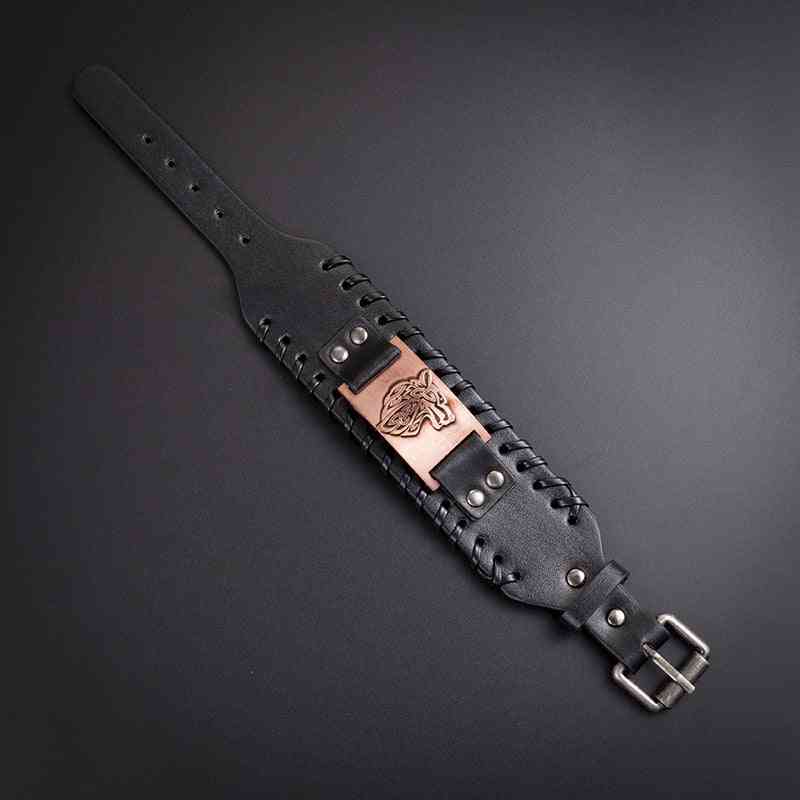 Celtic Wolf Head Braided Leather Bracelet - Nordic Popular Jewelry Retro Viking - Pedlar's Attic