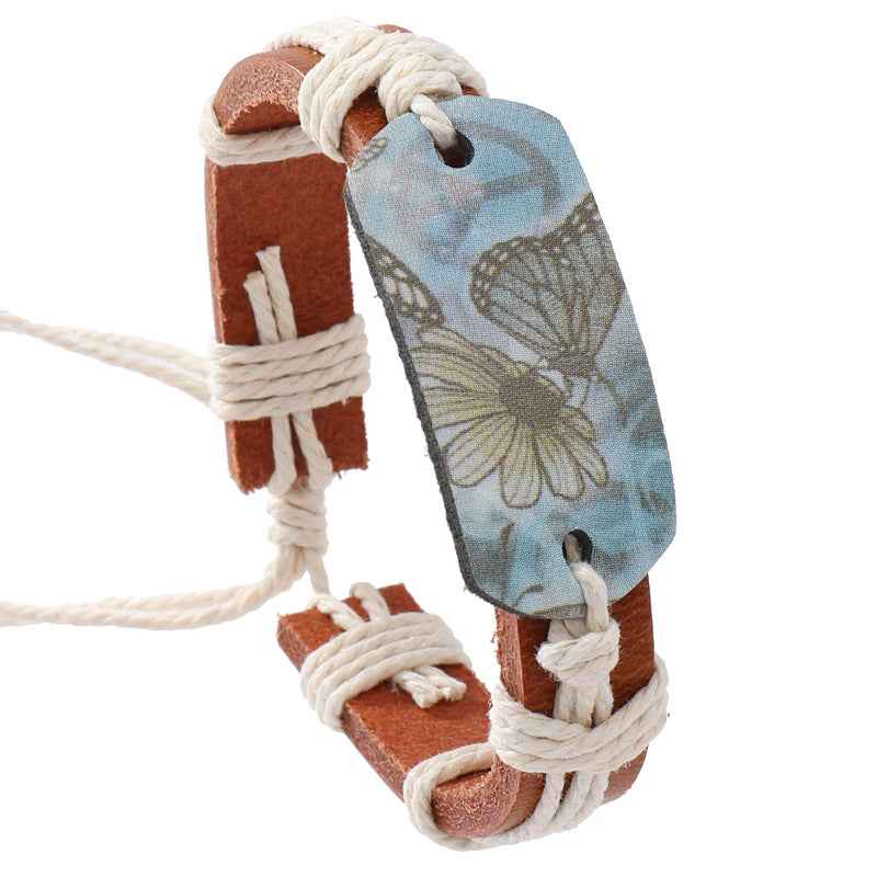 Punk New Style Handcrafted Simple Woven Butterfly Pattern Leather Bracelet for Men and Women, Personalized Clothing Accessory Bracelet