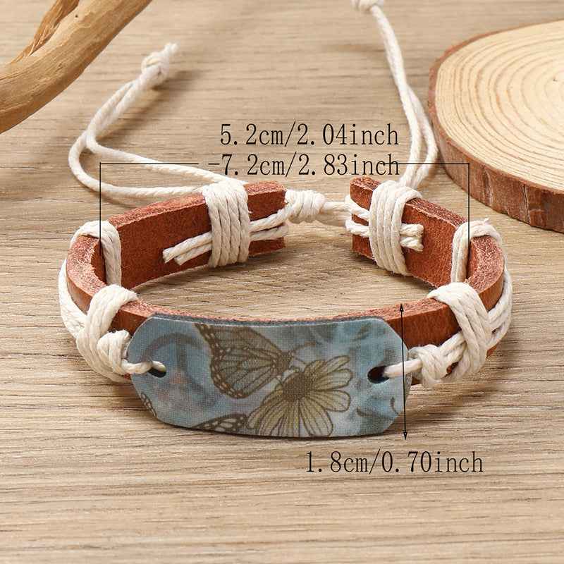 Punk New Style Handcrafted Simple Woven Butterfly Pattern Leather Bracelet for Men and Women, Personalized Clothing Accessory Bracelet