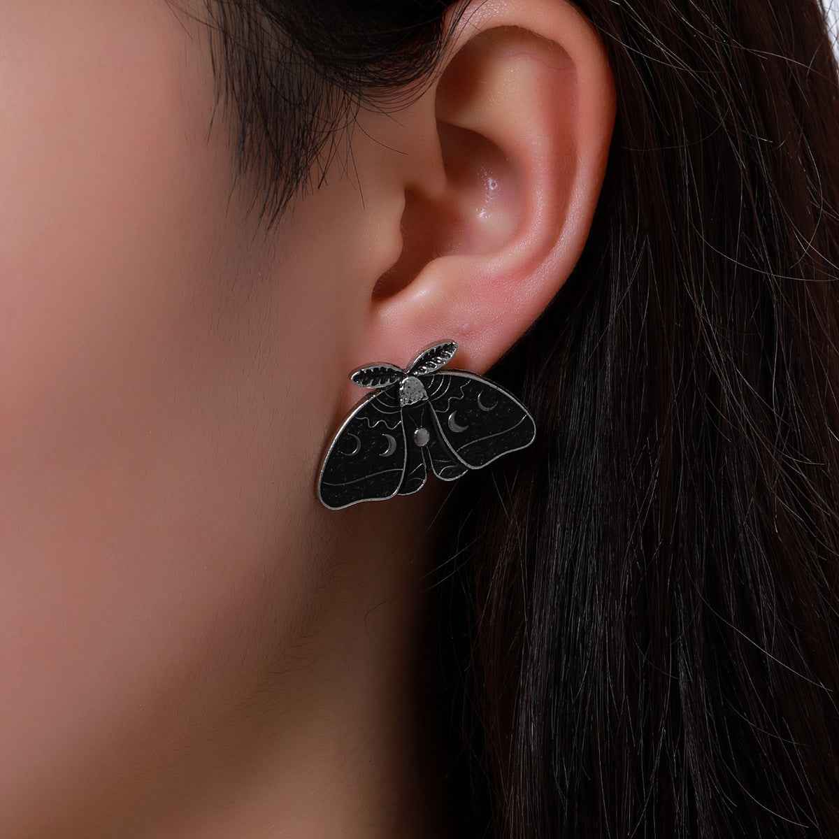 Cross-Border European and American Retro Style Moth Sun and Moon Carved Pattern Earrings Gothic Punk Personality Exaggerated Earrings