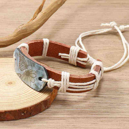 Punk New Style Handcrafted Simple Woven Butterfly Pattern Leather Bracelet - Pedlar's Attic