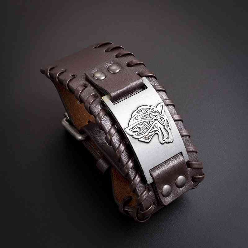 Celtic Wolf Head Braided Leather Bracelet - Nordic Popular Jewelry Retro Viking - Pedlar's Attic