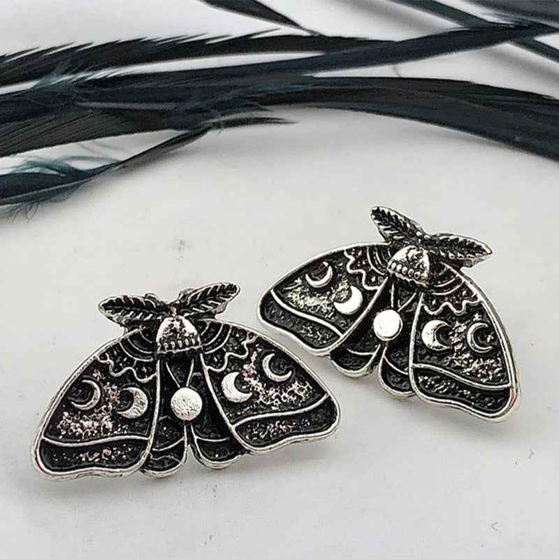 Cross-Border European and American Retro Style Moth Sun and Moon Carved Pattern Earrings Gothic Punk Personality Exaggerated Earrings