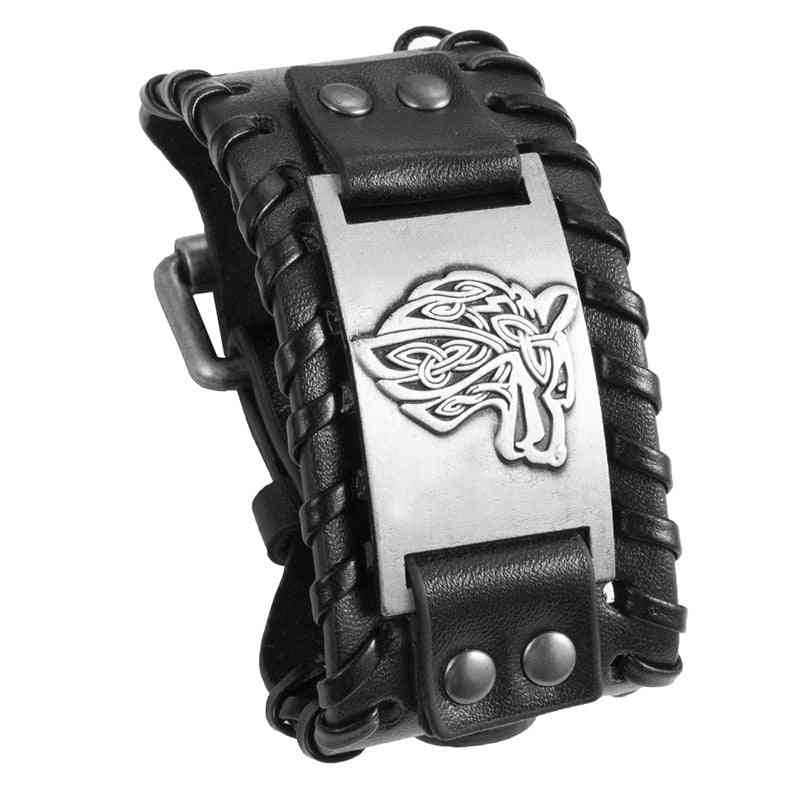 Celtic Wolf Head Braided Leather Bracelet - Nordic Popular Jewelry Retro Viking - Pedlar's Attic