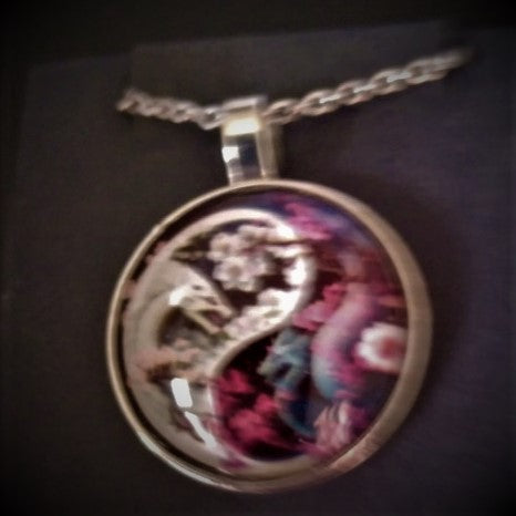 Pink and White Ying Yang Pendant