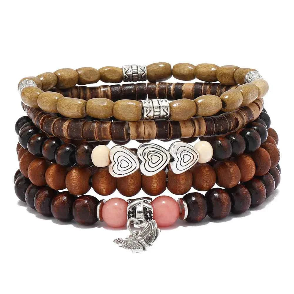 Ethnic 4-5pc/set wood bead tree Cactus Charms bracelets