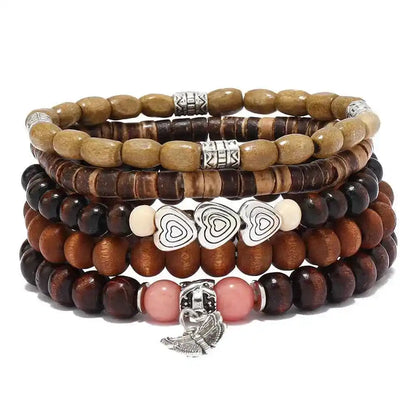 Ethnic 4-5pc/set wood bead tree Cactus Charms bracelets - Pedlar's Attic
